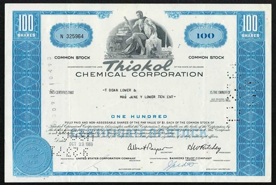 Thiokol Chemical Corporation Stock Certificate