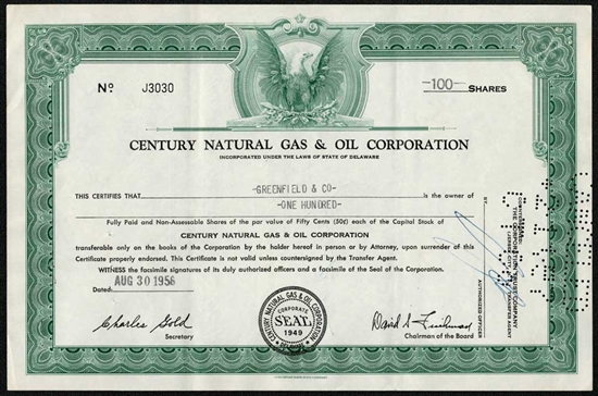 Century Natural Gas & Oil Corporation Stock Certificate