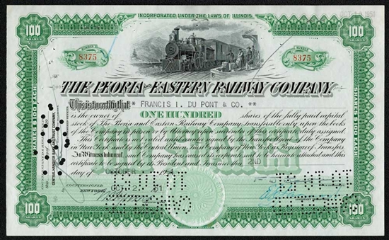 The Peoria and Eastern Railway Company Stock Certificate