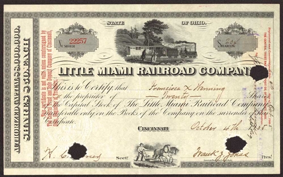 Little Miami Railroad Company Stock Certificate