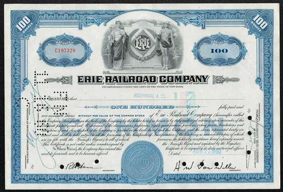 Erie Railroad Company Stock Certificate