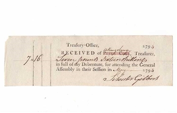 1794 U.S. Treasury-Office General Assembly Receipt