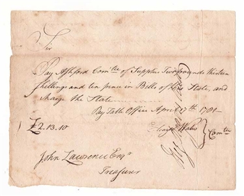 1781 Revolutionary War Pay Table Note for Supplies