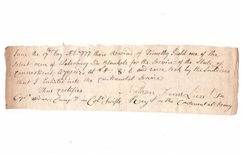 1777 Receipt for Blankets to the Continental Army