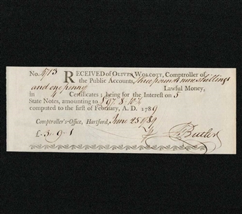 1789 Pay Table Note - Oliver Wolcott signed by Butler