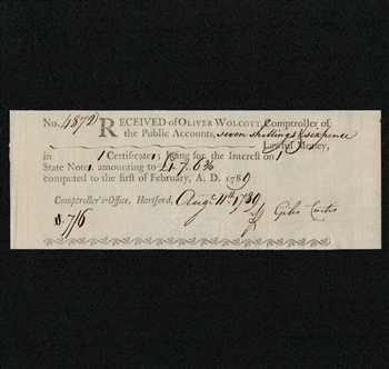 1789 Pay Table Note - Oliver Wolcott signed by Giles Curtis