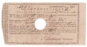 1784 Connecticut Treasury Note Receipt signed by John Lawrence