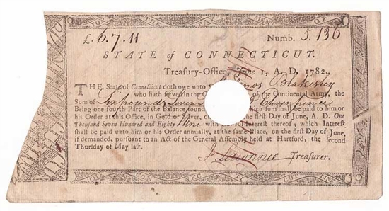1782 Treasury Notes for Continental Army Service Signed by John Lawrence