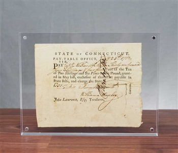 1782 State of Connecticut Note Signed by General Jedidiah Huntington