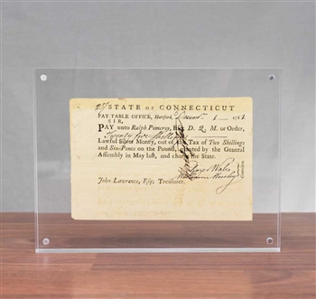 1782  State of Connecticut Note Signed by General Jedidiah Huntington