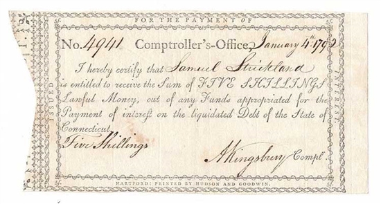 1792 Note Signed by Andrew Kingsbury