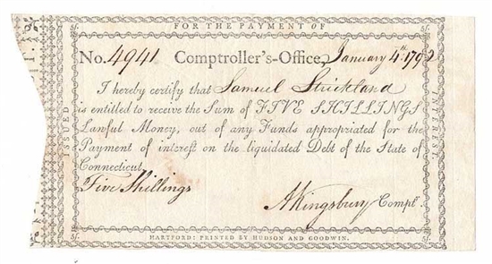 1792 Note Signed by Andrew Kingsbury