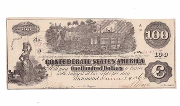 1862 Confederate Statues of America $100 Dollar Note
