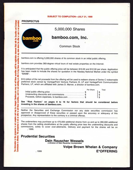 Bamboo.com IPO Prospectus - 1999