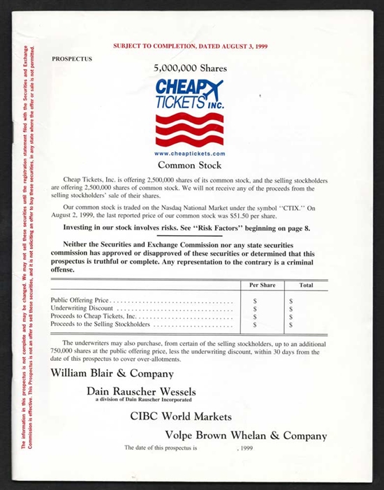 Cheap Tickets Inc. IPO Prospectus - 1999