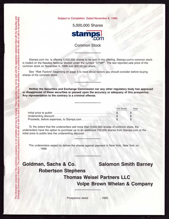 Stamps.com IPO Prospectus - 1999