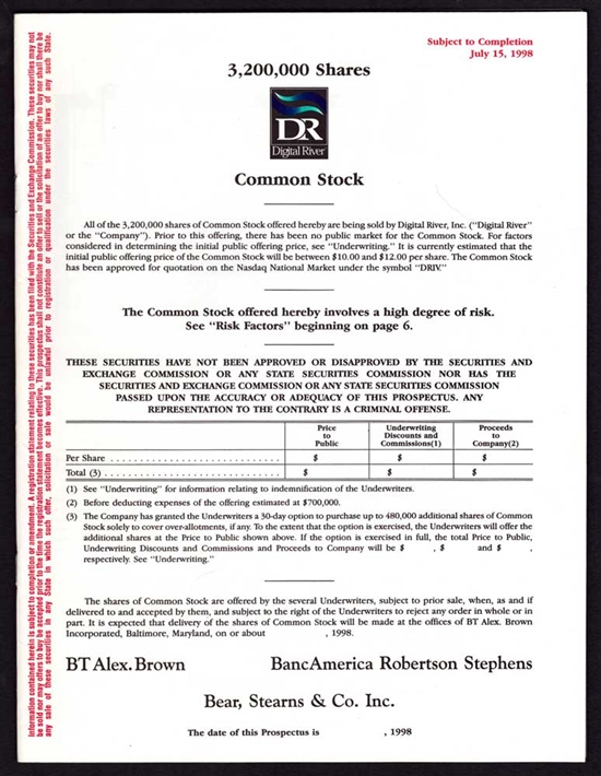Digital River IPO Prospectus - 1998