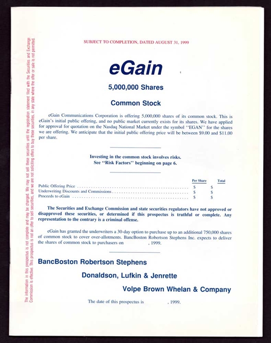 eGain Communication IPO Prospectus - 1999