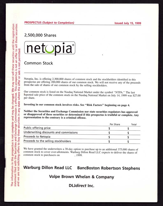Netopia IPO Prospectus - 1999