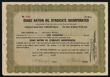 Osage Nation Oil Syndicate Inc. - 1928 (Killers of the Flower Moon)