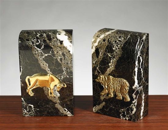 Stock Market Bull and Bear Bookends - Black Marble