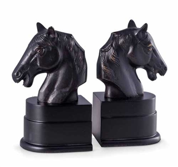 Brass Horse Bookends on Wood