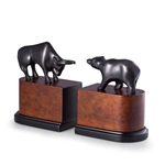 Wall Street Bronzed Brass on Burlwood Bull and Bear Bookends