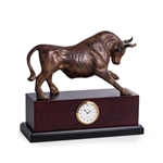Stock Market Bull Clock, Brass Statue