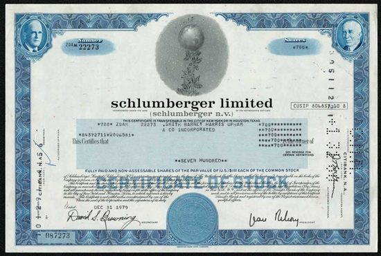 Schlumberger Limited Stock Certificate