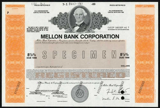 Mellon Bank Corp Specimen Note Certificate