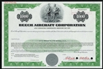 Beech Aircraft Specimen $1000 Note Certificate