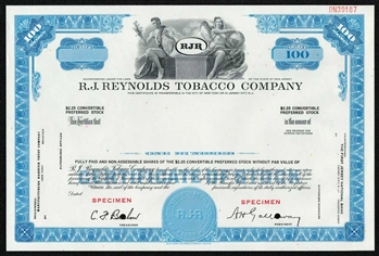 R.J. Reynolds Tobacco Co Specimen Stock Certificate - 1950s