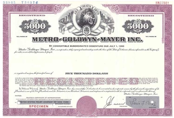 Metro-Goldwyn-Mayer Inc (MGM) Specimen Note Certificate