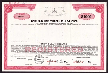 1968 Mesa Petroleum Co. Specimen Bond | T. Boone Pickens