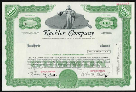Keebler Company Specimen Stock Certificate