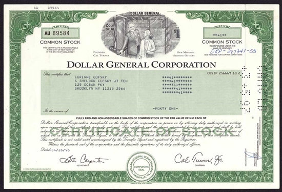 Dollar General Corp Stock Certificate