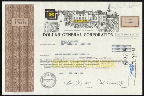 Dollar General Corp Stock Certificate