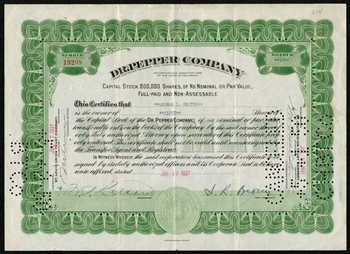 1937 Dr. Pepper Company Stock Certificate