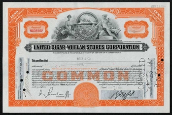 United Cigar-Whelan Store Corp Stock Certificate