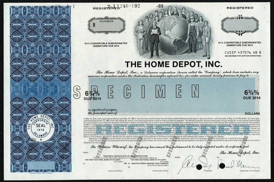 The Home Depot, INC. Specimen Certificate