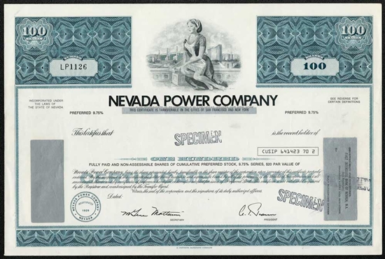 Nevada Power Company Specimen Stock Certificate