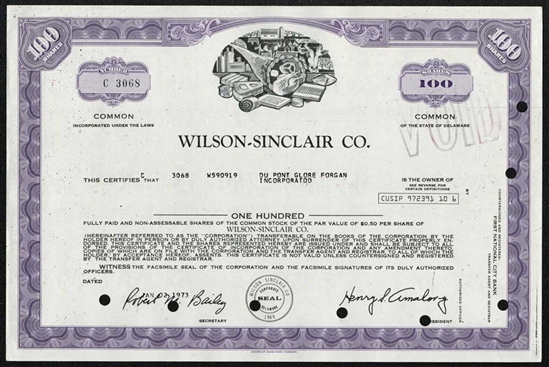 Wilson-Sinclair Co Stock Certificate - 1973