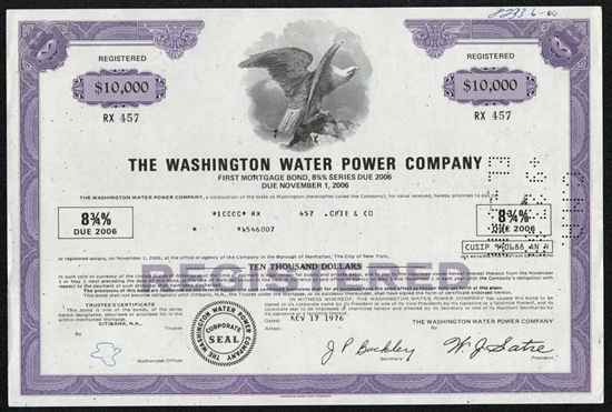 The Washington Water Power Co $10,000 Bond