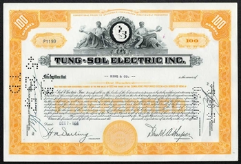 Tung-Sol Electric Inc Stock Certificate