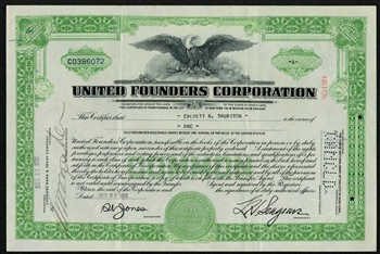 United Founders Corp Stock Certificate - Great Crash of '29