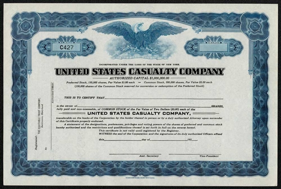 United States Casualty Company - 1930s Unissued