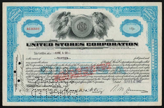 United Stores Corp Stock Certificate  - 1942