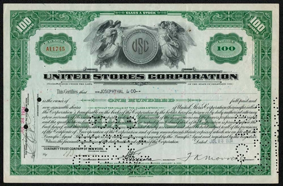 United Stores Corp Stock Certificate  - 1930s