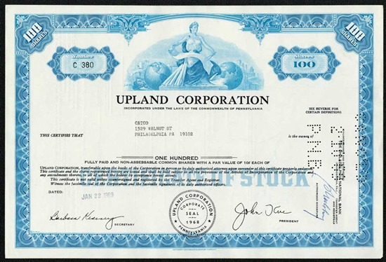 Upland Corp Stock Certificate - 1969