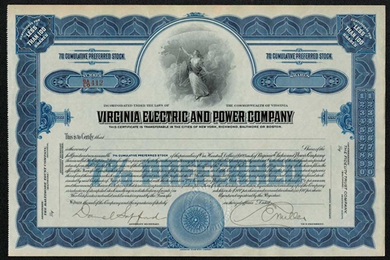 Virginia Electric and Power Company Stock Certificate